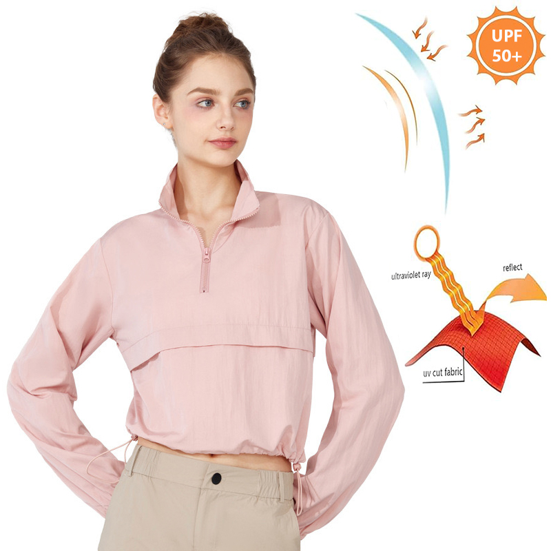 Ropa al por mayor para actividades al aire libre, atletismo, yoga, gimnasio y senderismo, sudadera con cremallera para mujeres, protección solar Upf 50+, camisetas de pesca de manga larga con dobladillo ajustable