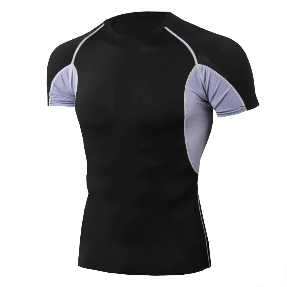Camiseta de entrenamiento deportiva de manga corta ajustada para hombres, de secado rápido