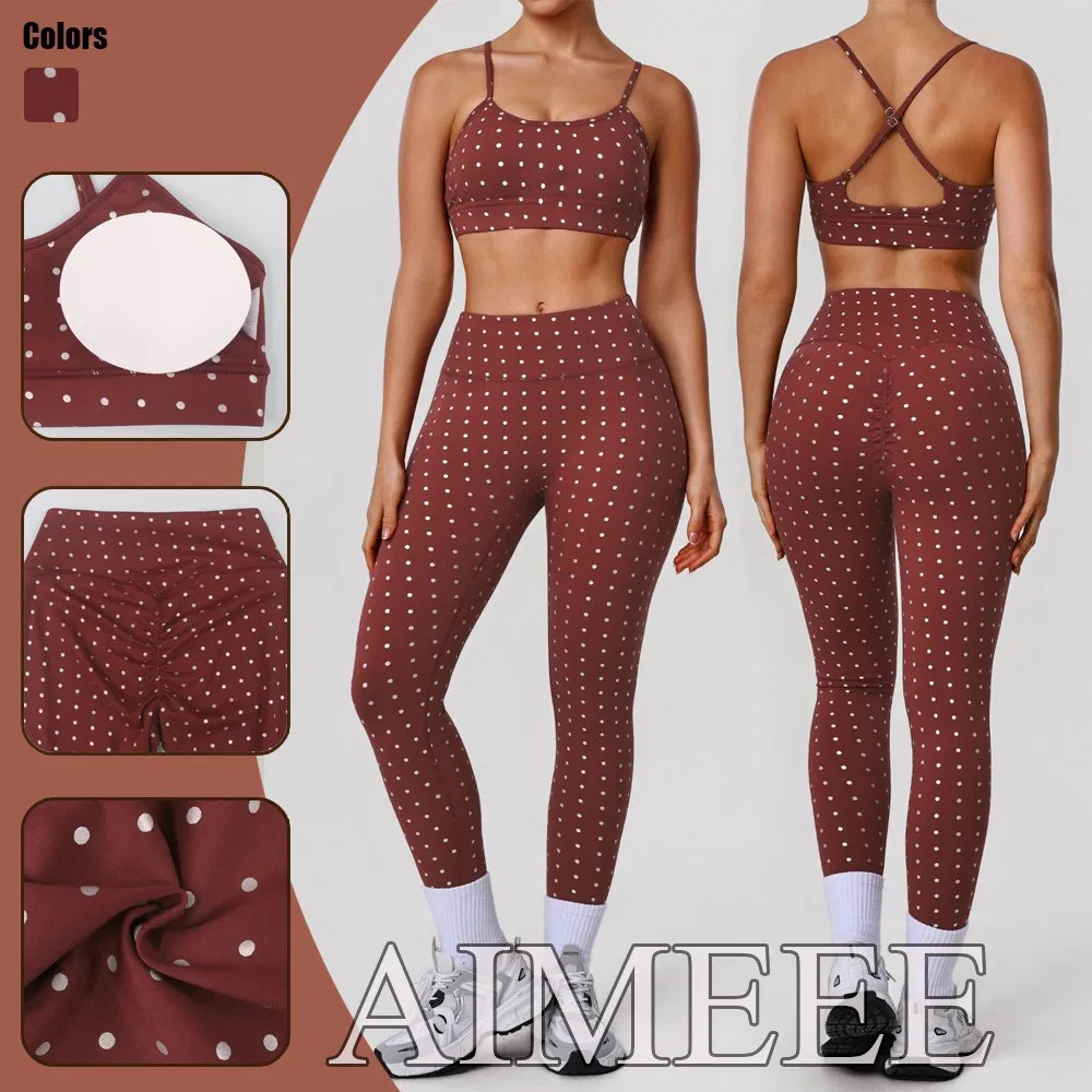 Conjuntos de entrenamiento para mujer Polka DOT, leggings de alta elasticidad, sujetador deportivo, ropa de gimnasio