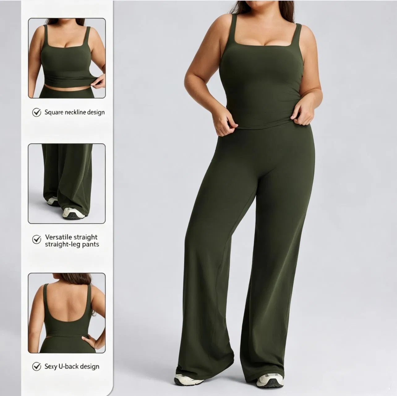 Breathable Plus Size Gym Wear Yoga Crop Tank Top Shorts 2-Piece Set Eco-Friendly Recyclable Lightweight Sports Bra Scrunch Butt Gym Fitness Sportswear