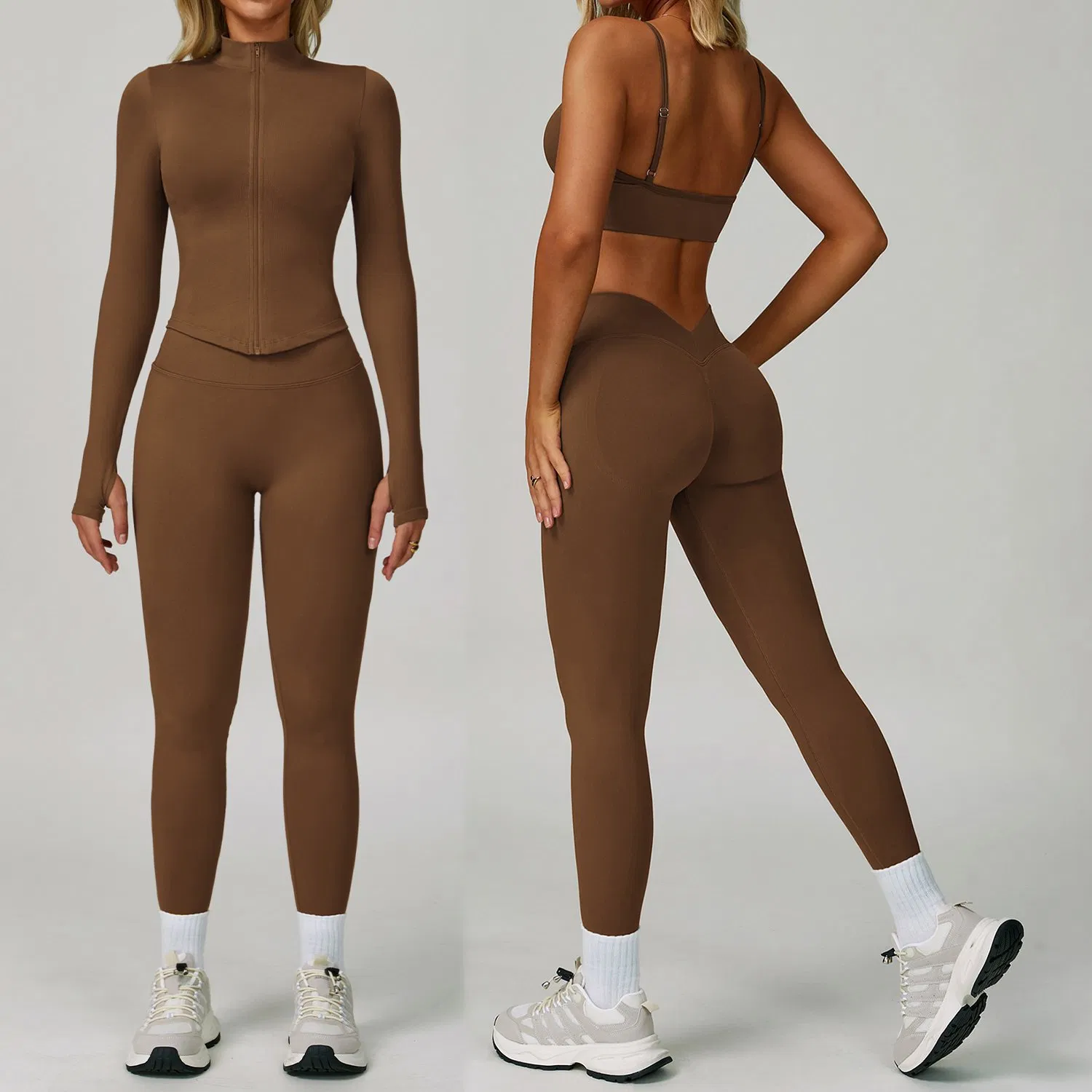 4-Piece Conjunto de Entrenamiento de Secado Rápido y Sin Costuras para Mujeres - Sujetador Deportivo, Chaqueta de Fitness, Pantalones Cortos para Correr, Leggings de Yoga