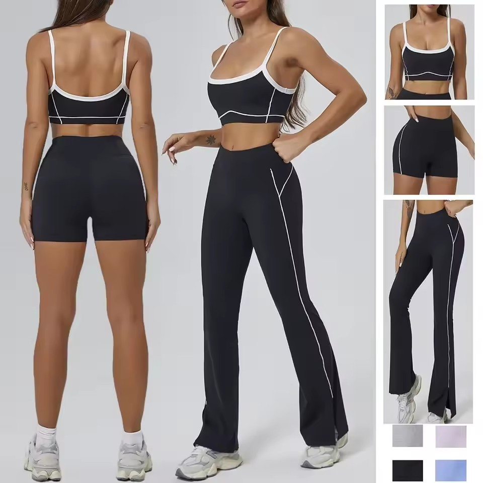 Conjuntos de Ropa Deportiva Sin Costuras para Yoga, Pantalones Flare de Cintura Alta que Levantan las Caderas, Sujetador Sin Espalda, Conjuntos de Ejercicio para el Gimnasio, Leggings para Mujeres, Ropa de Gimnasio