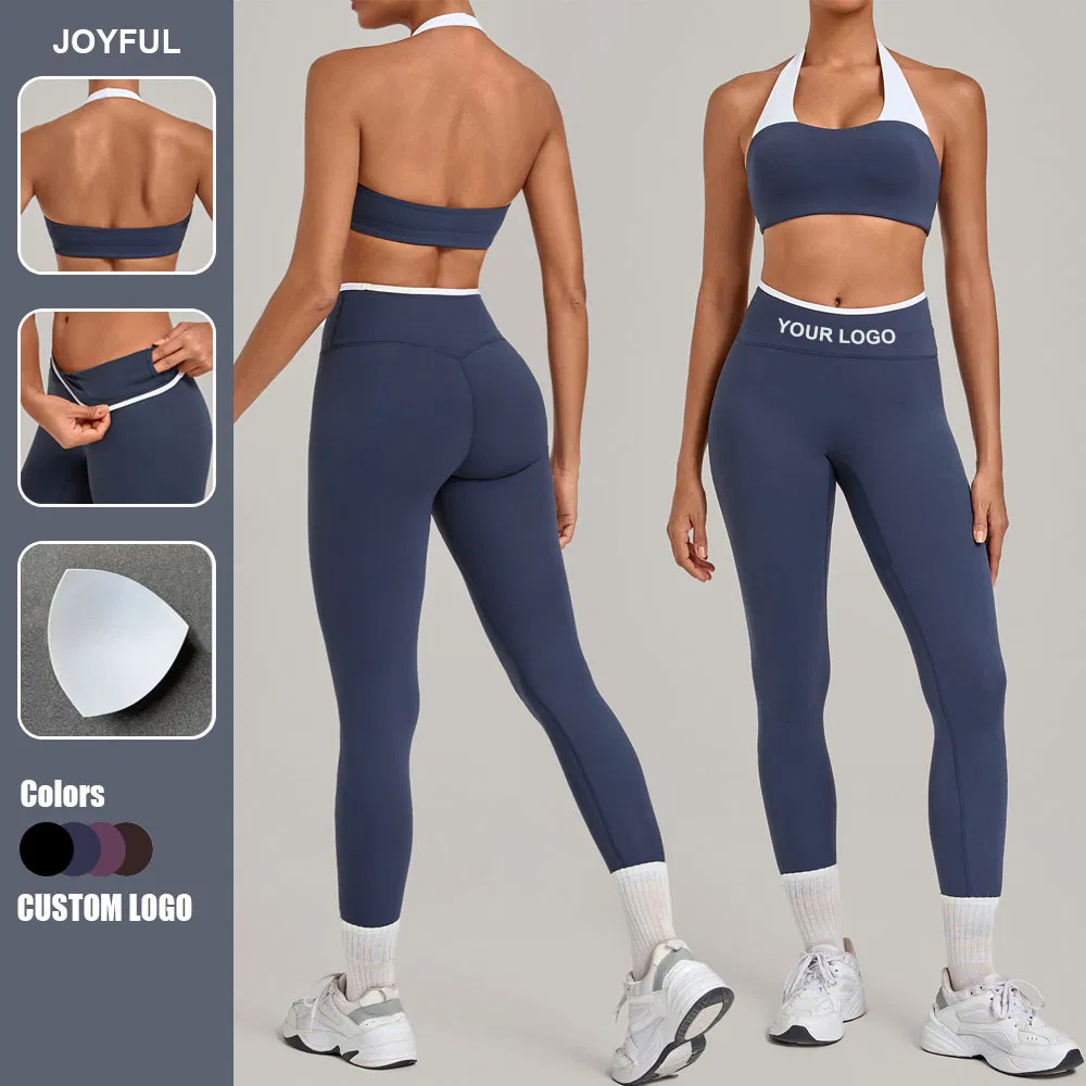 Conjunto de Leggings de Yoga y Sujetador Deportivo U-Cuello Moda para Mujeres 2piece