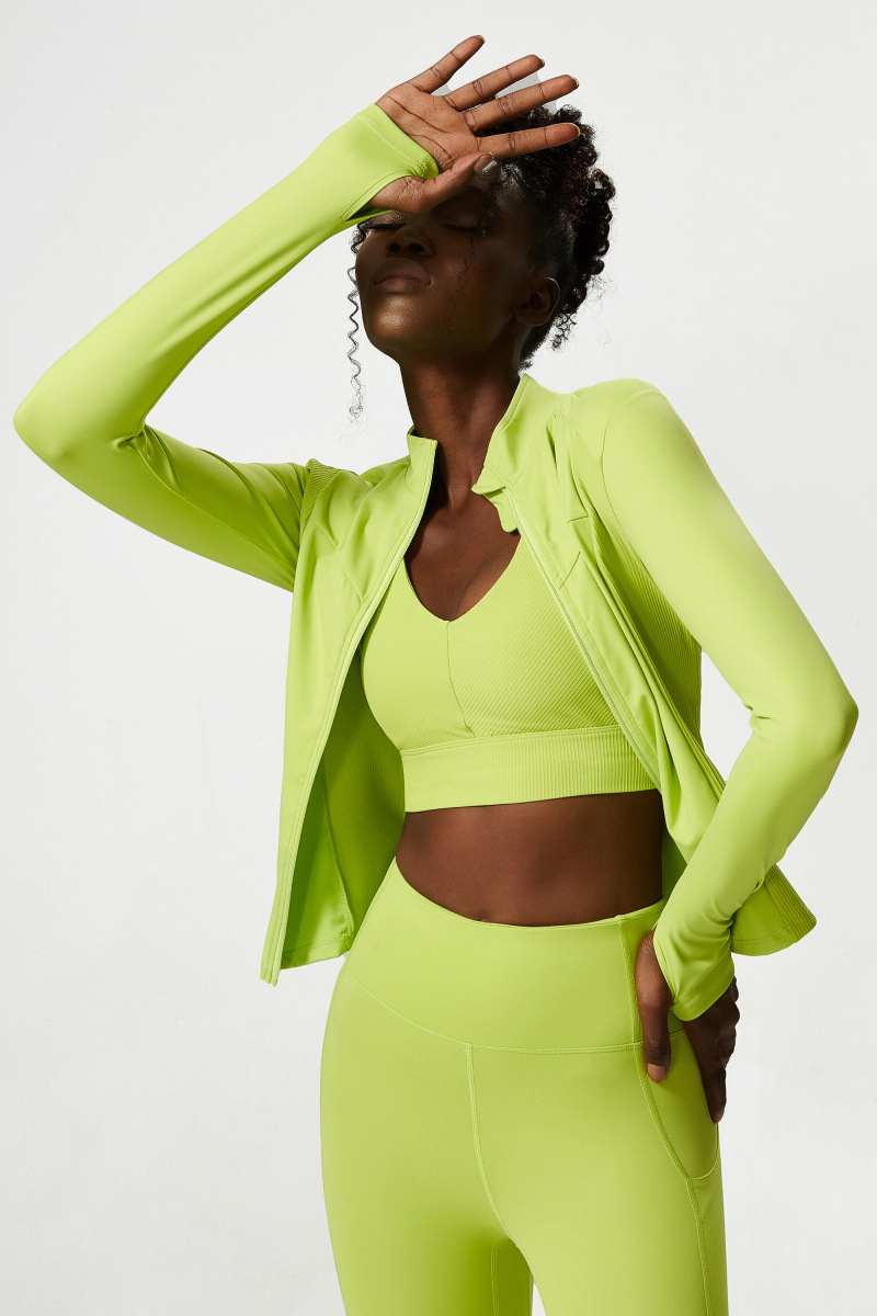 Chaqueta de yoga de manga larga ajustada para mujeres, chaqueta casual con cremallera, chaqueta para correr, ropa de fitness sin costuras