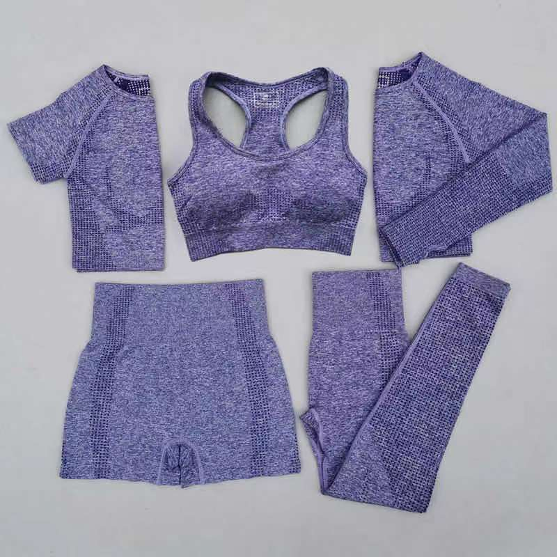Conjunto de Ropa Deportiva para Mujeres, Ropa de Ejercicio, Alta Cintura, Mangas Largas, Sin Costuras 5 Conjunto de Gimnasio y Yoga, Ropa Atlética para Entrenamiento