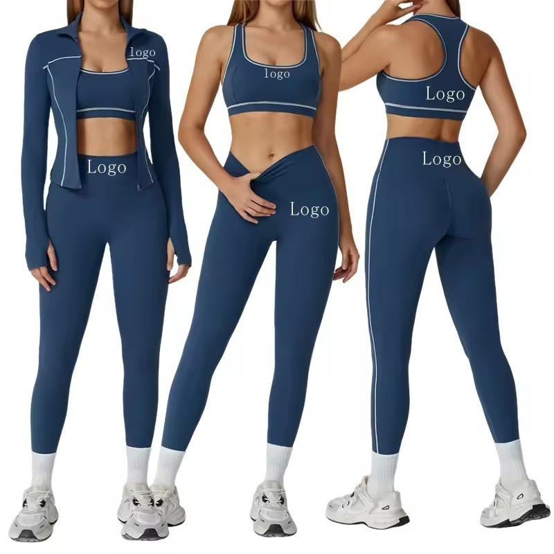 Conjuntos de entrenamiento para mujeres 3 Leggings de cintura alta sin costuras, top corto, chaqueta, ropa de gimnasio, conjunto de yoga, sujetador deportivo, conjuntos de chándal, ropa de yoga, ropa activa, ropa deportiva