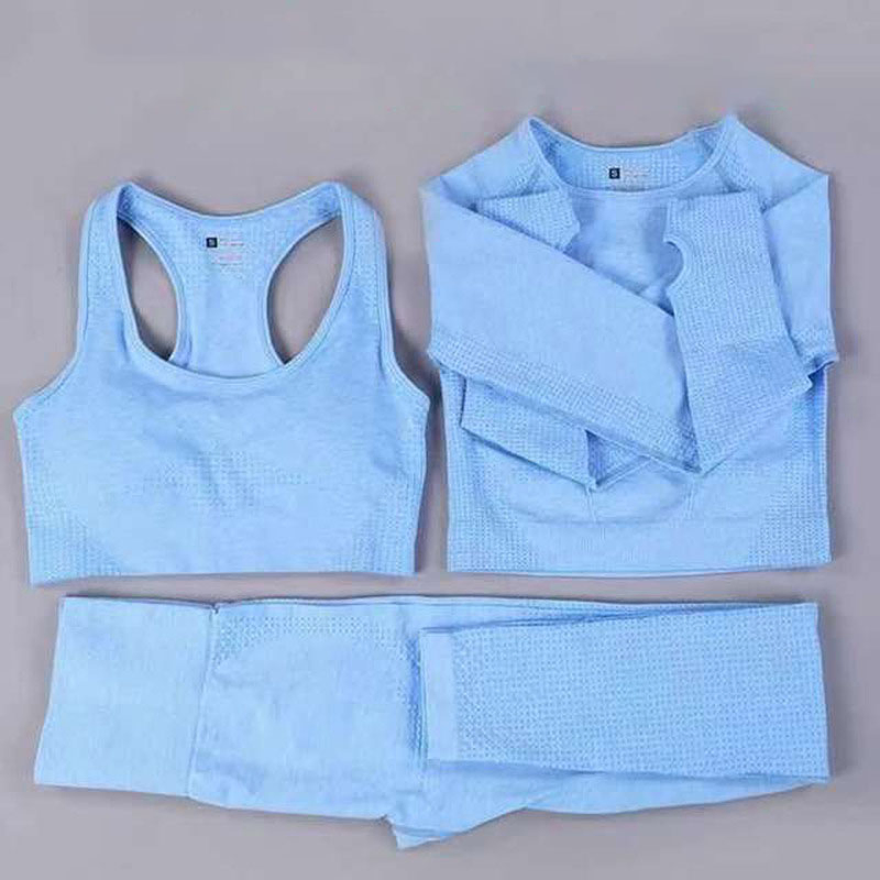 Conjunto de Ropa Deportiva para Mujeres, Ropa de Ejercicio, Alta Cintura, Mangas Largas, Sin Costuras 5 Conjunto de Gimnasio y Yoga, Ropa Atlética para Entrenamiento