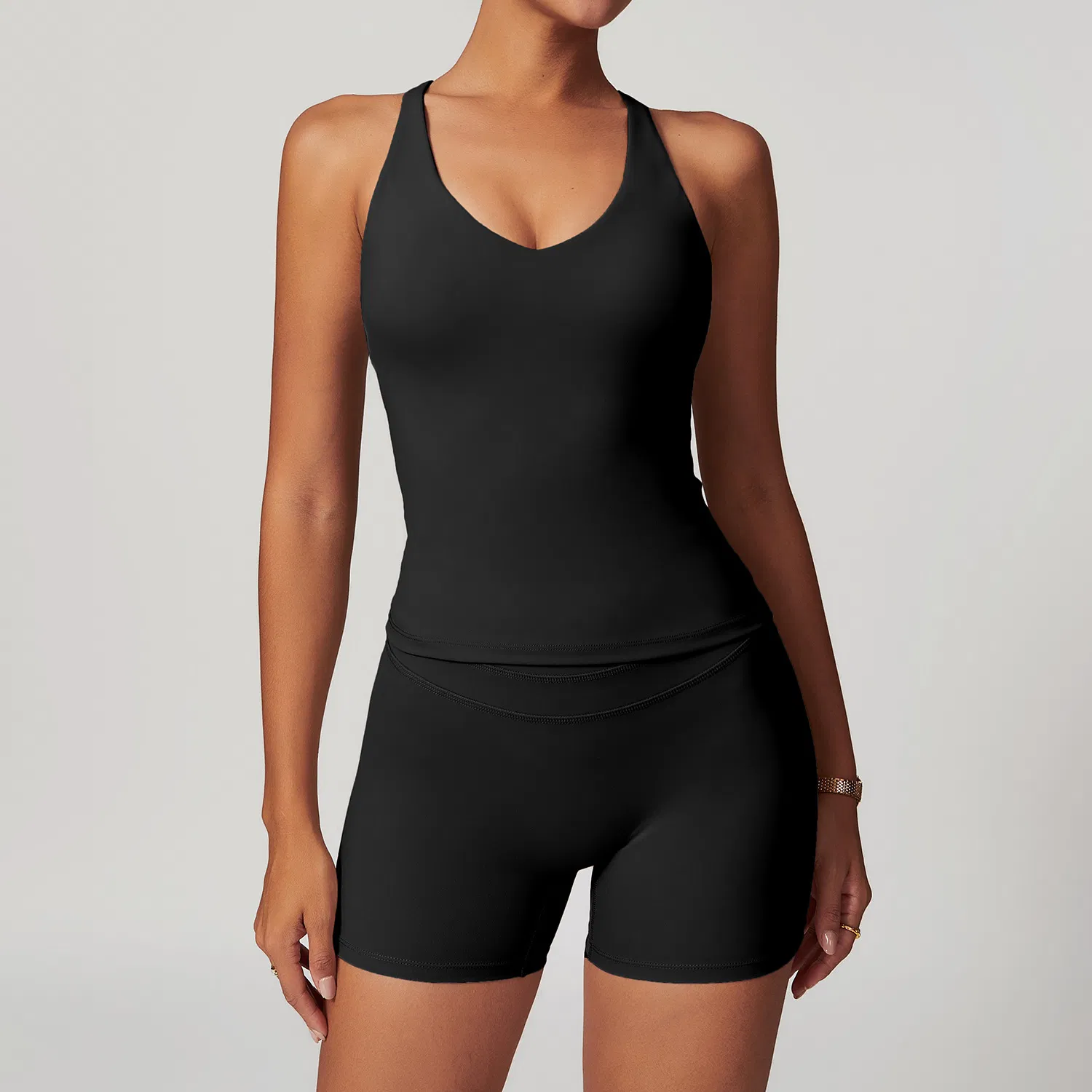 Conjunto de ropa deportiva de tela suave personalizada para mujeres, atuendos de yoga 5 piezas, ropa de gimnasio para correr