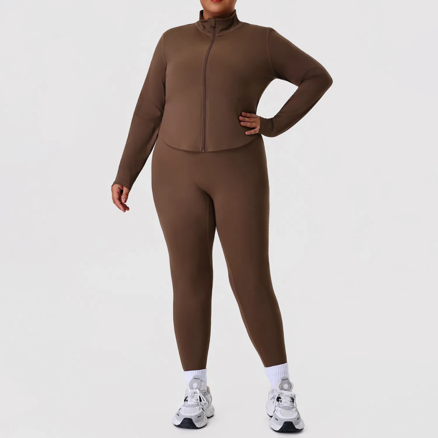 Conjunto de Ropa de Fitness para Mujeres de Talla Grande con Logo de Marca Personalizado 2 Pieza, Leggings de Yoga que Levantan el Trasero con Ajuste Slim y Chaqueta Deportiva con Cremallera, Conjunto de Jogger Premium