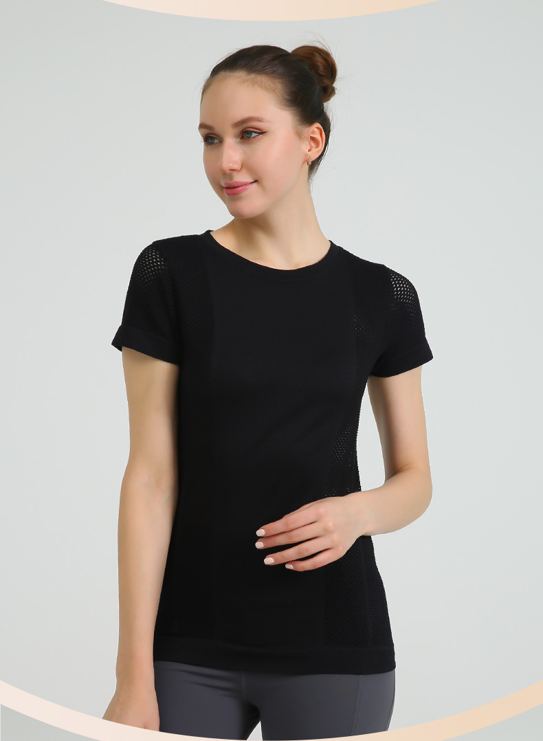 Camisetas de yoga de manga corta para mujer, ajustadas y ceñidas, para gimnasio, correr, entrenar, ropa de fitness de malla para el verano
