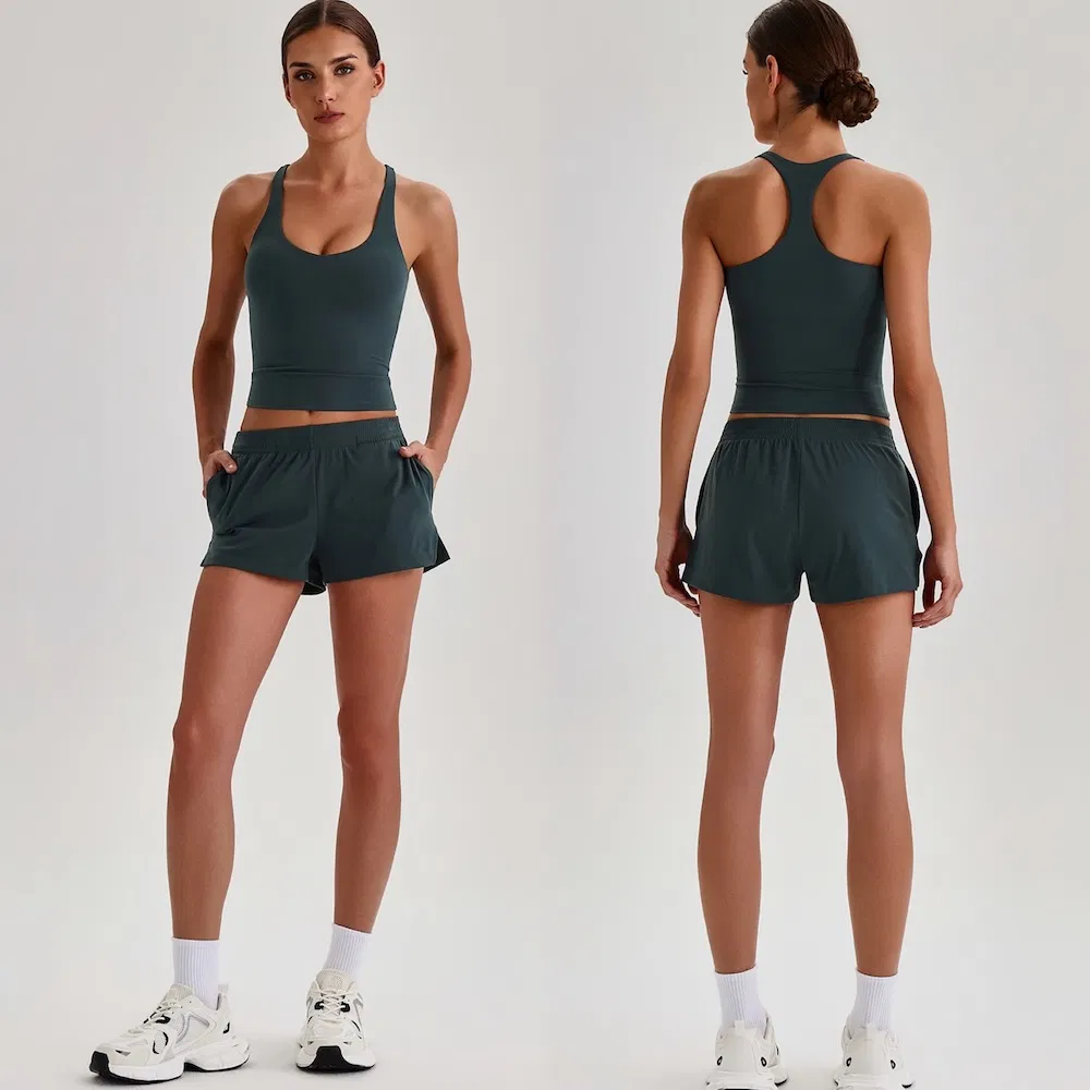 Selección Popular 2 PCS Ropa de Pilates de Más Alta Calidad, Bonito Ropa Deportiva de Pickleball para Mujer, Sujetador de Yoga con Escote de Diamante + Pantalones Cortos de Ejercicio con Bolsillo, Ropa Atlética