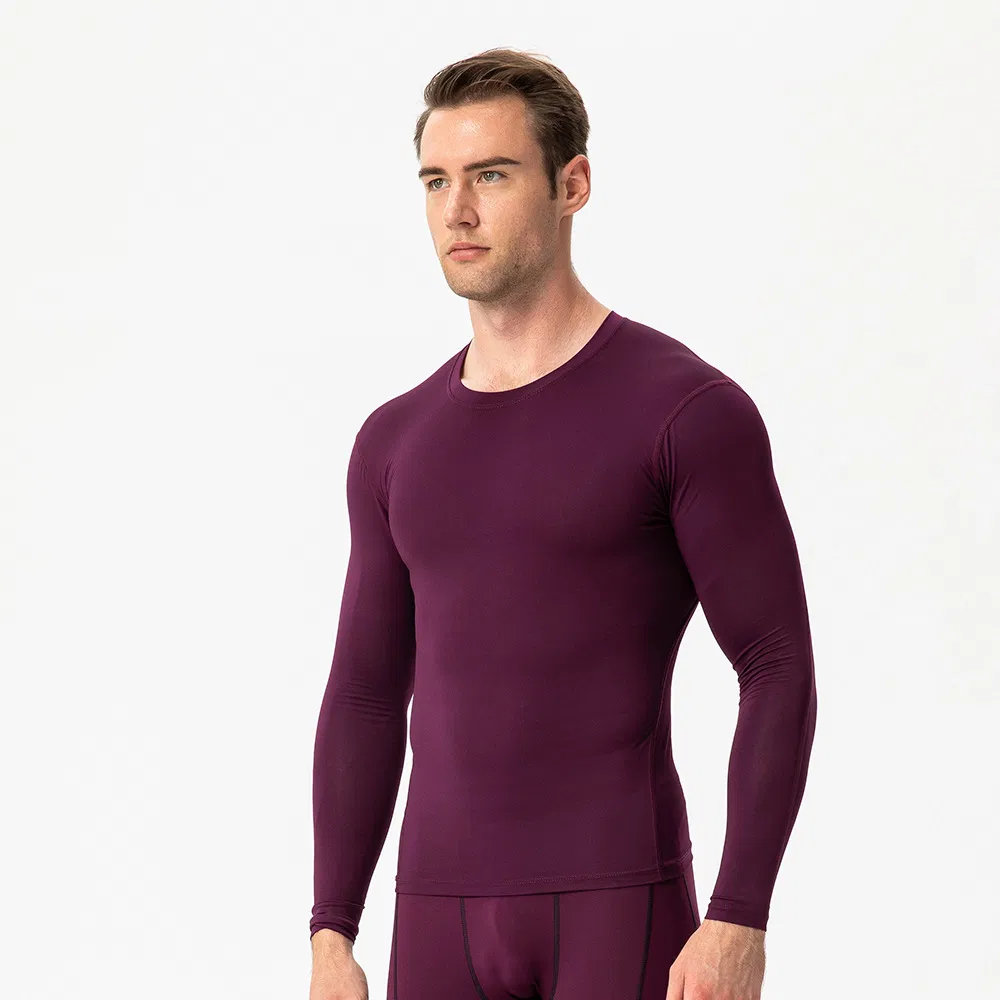 Camisa de entrenamiento ajustada para hombres de fábrica al por mayor, deportiva, para fitness, running, que absorbe el sudor y se seca rápidamente, de manga larga