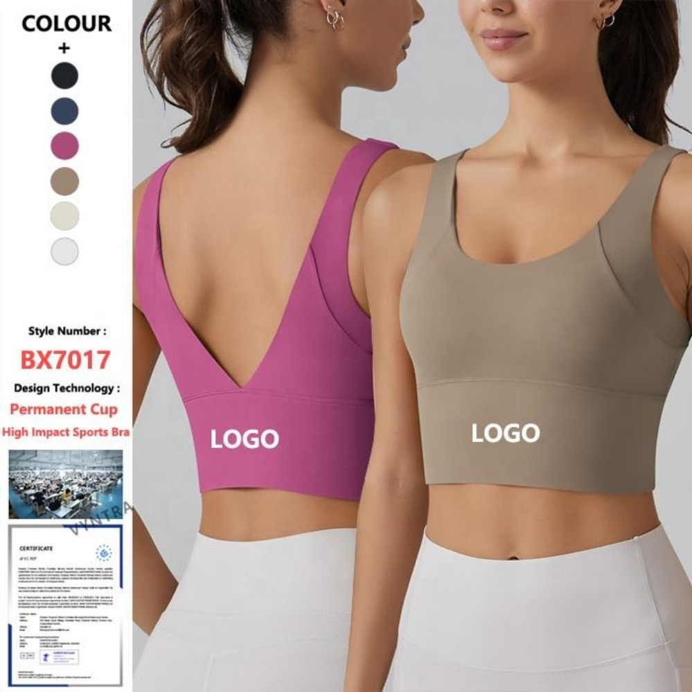 Top deportivo de mujer con copas permanentes en la espalda en V, larga, de alto impacto, soporte para correr, yoga, entrenamiento y fitness