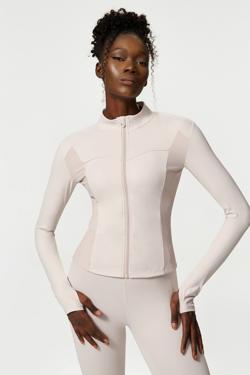 Chaqueta de yoga de manga larga ajustada para mujeres, chaqueta casual con cremallera, chaqueta para correr, ropa de fitness sin costuras
