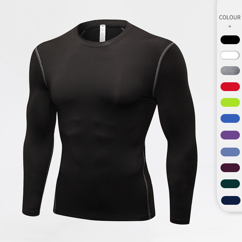 Camisa de entrenamiento ajustada para hombres de fábrica al por mayor, deportiva, para fitness, running, que absorbe el sudor y se seca rápidamente, de manga larga