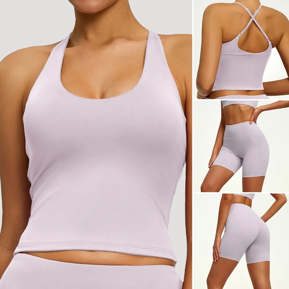 Conjunto de Ropa Deportiva Personalizada 2 para Mujeres, Top Corto con Espalda Cruzada y Shorts de Ejercicio que Levantan la Cadera, Conjunto de Yoga y Pilates
