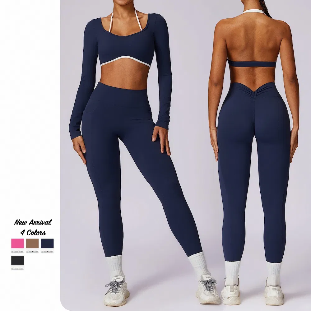 Nueva ropa de gimnasio y fitness de Pilates Cool 2/3PCS para mujer, popular sujetador deportivo + top de yoga sin espalda + leggings de running con bolsillo para entrenamiento