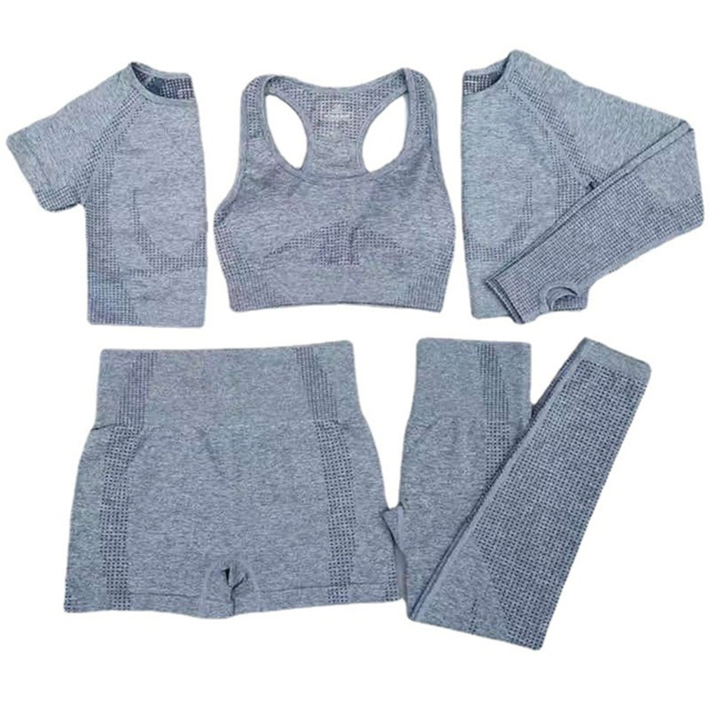Conjunto de Ropa Deportiva para Mujeres, Ropa de Ejercicio, Alta Cintura, Mangas Largas, Sin Costuras 5 Conjunto de Gimnasio y Yoga, Ropa Atlética para Entrenamiento
