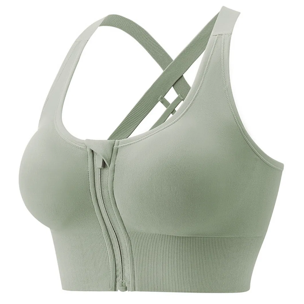 Sujetador deportivo integrado con tirantes racerback personalizados, parte delantera con cremallera, top atlético de alto impacto a prueba de golpes, sujetador de entrenamiento que absorbe la humedad para yoga, gimnasio y fitness