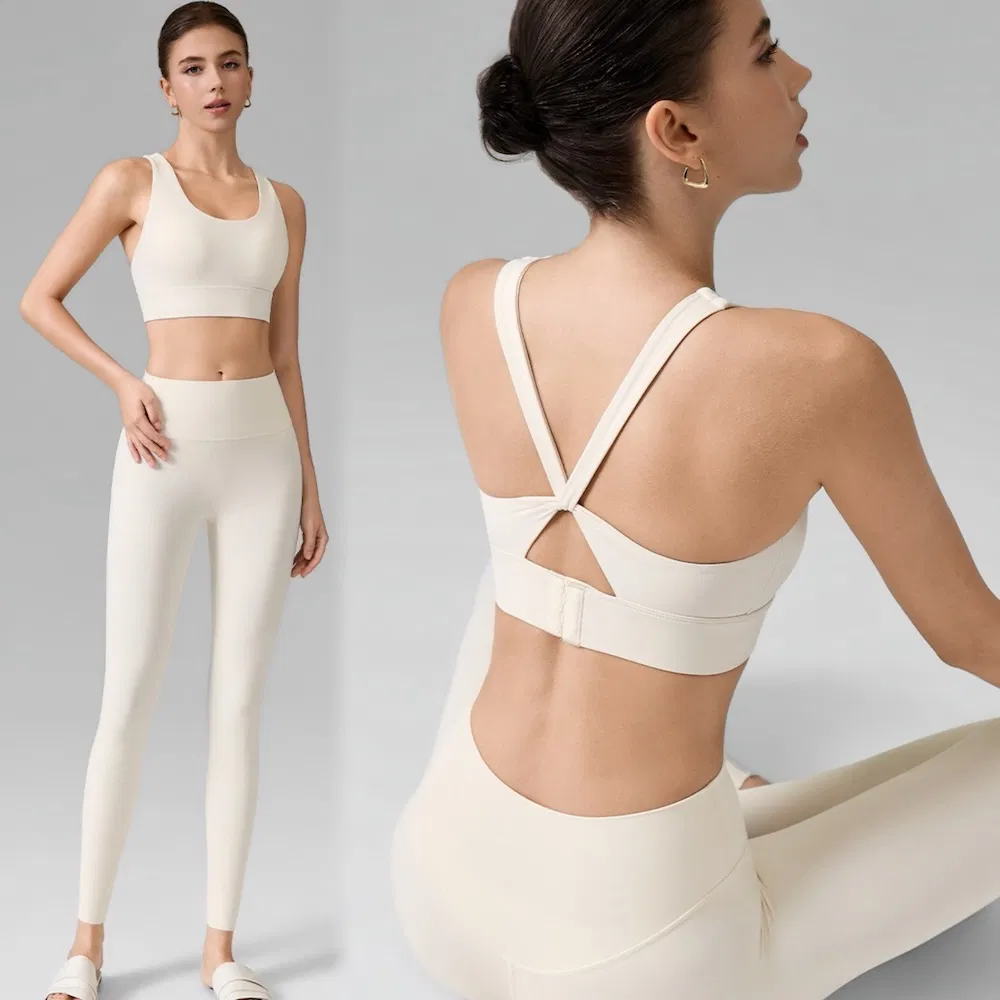Nueva Lista 2PCS Ropa de Fitness de Alto Impacto Sexy para Mujeres, Sujetador Deportivo con Espalda Cruzada + Leggings de Yoga de Cintura Alta, Ropa Activa Elegante