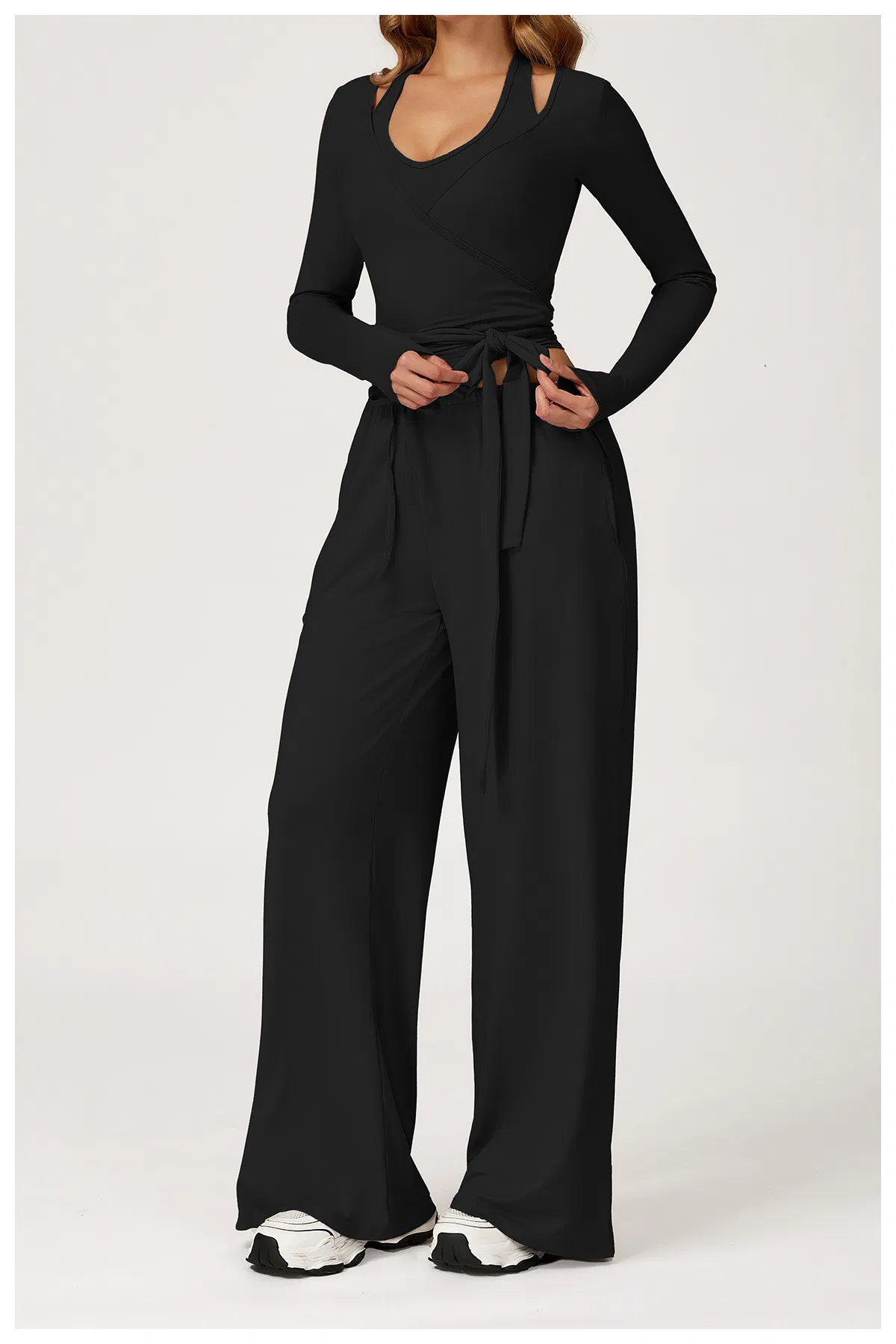 Mujeres Mayor 3 Pieza Pantalones Deportivos con Cintura Ajustable Trajes de Gimnasio Conjuntos de Fitness para Mujeres Conjunto de Yoga Leggings Acampanados y Abrigo Ropa Deportiva