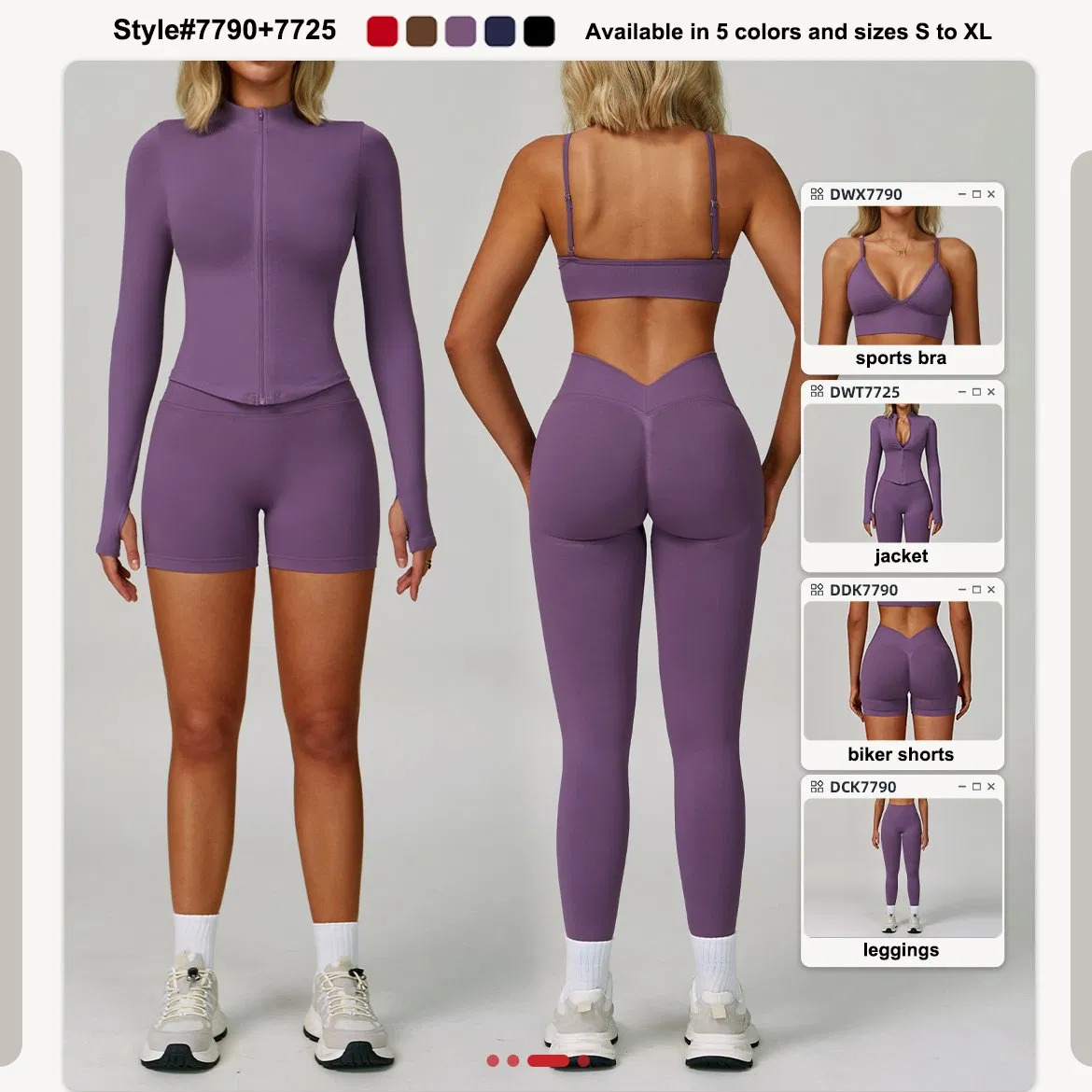 4-Piece Conjunto de Entrenamiento de Secado Rápido y Sin Costuras para Mujeres - Sujetador Deportivo, Chaqueta de Fitness, Pantalones Cortos para Correr, Leggings de Yoga