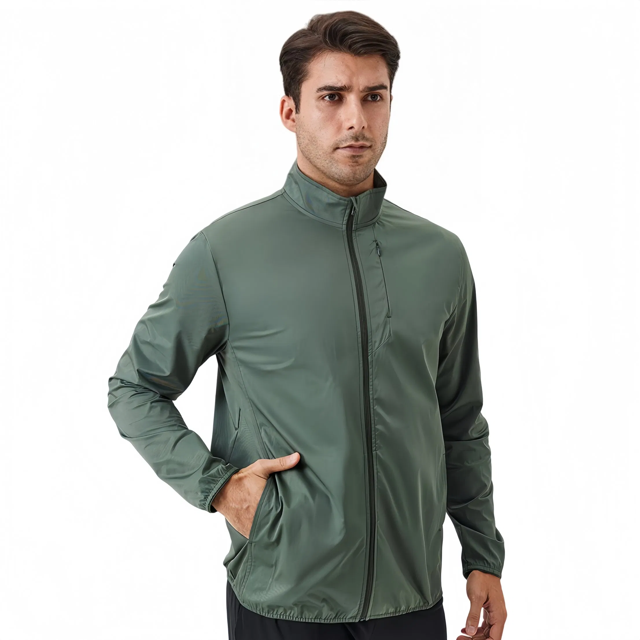 Chaqueta con cuello alzado y cierre, a prueba de viento, ropa deportiva de manga larga para correr y hacer ejercicio