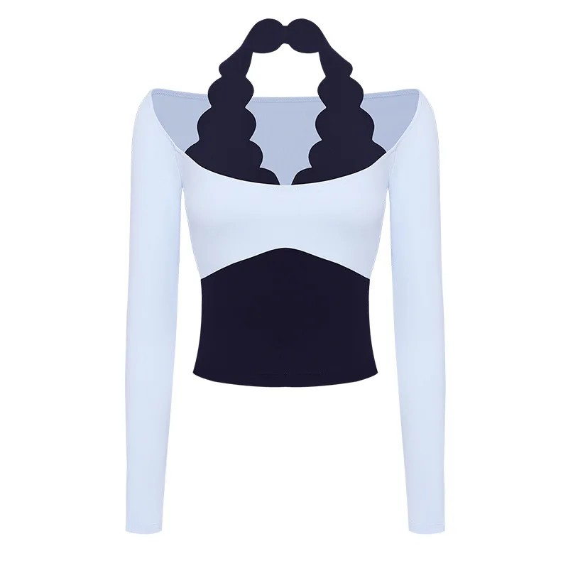 Ropa de yoga activa, camiseta de manga larga de moda con encaje, alta elasticidad, ropa de fitness ajustada, top de pilates, ropa deportiva, ajuste slim, ropa de gimnasio