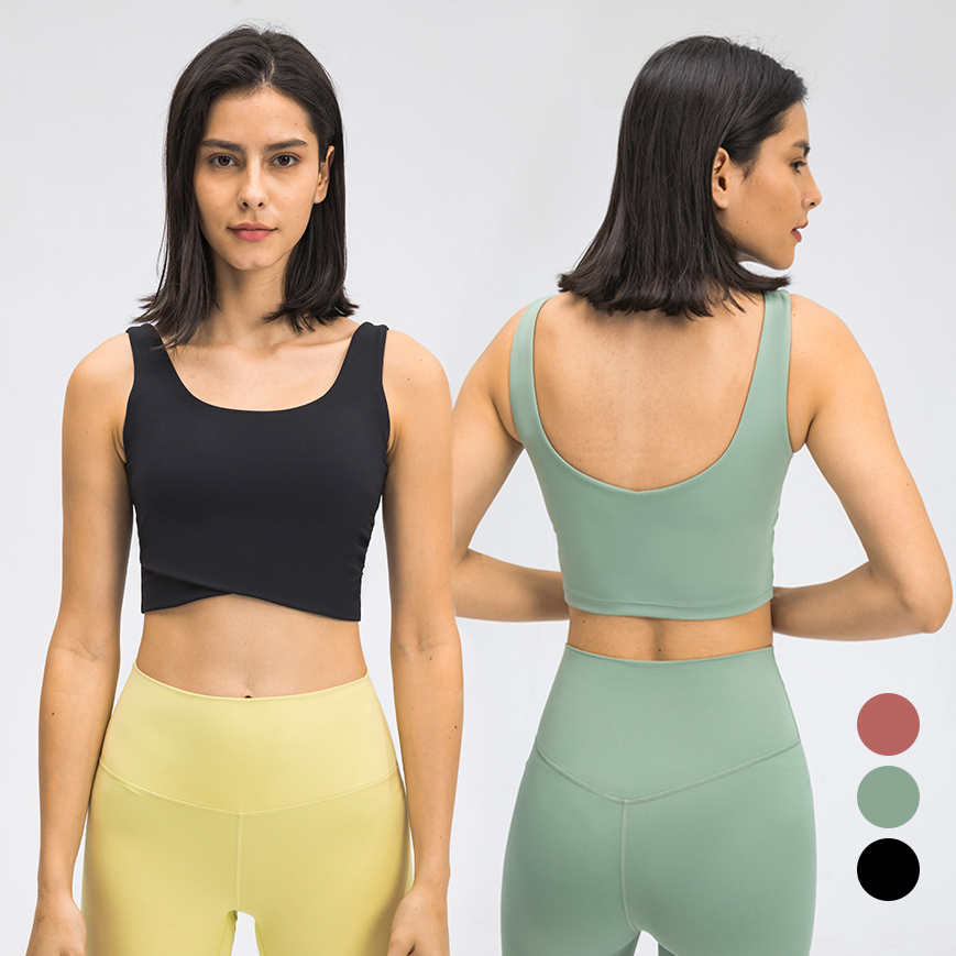 Sujetador deportivo de alta calidad sin mangas para mujeres; S dobladillo ancho de alto impacto para yoga