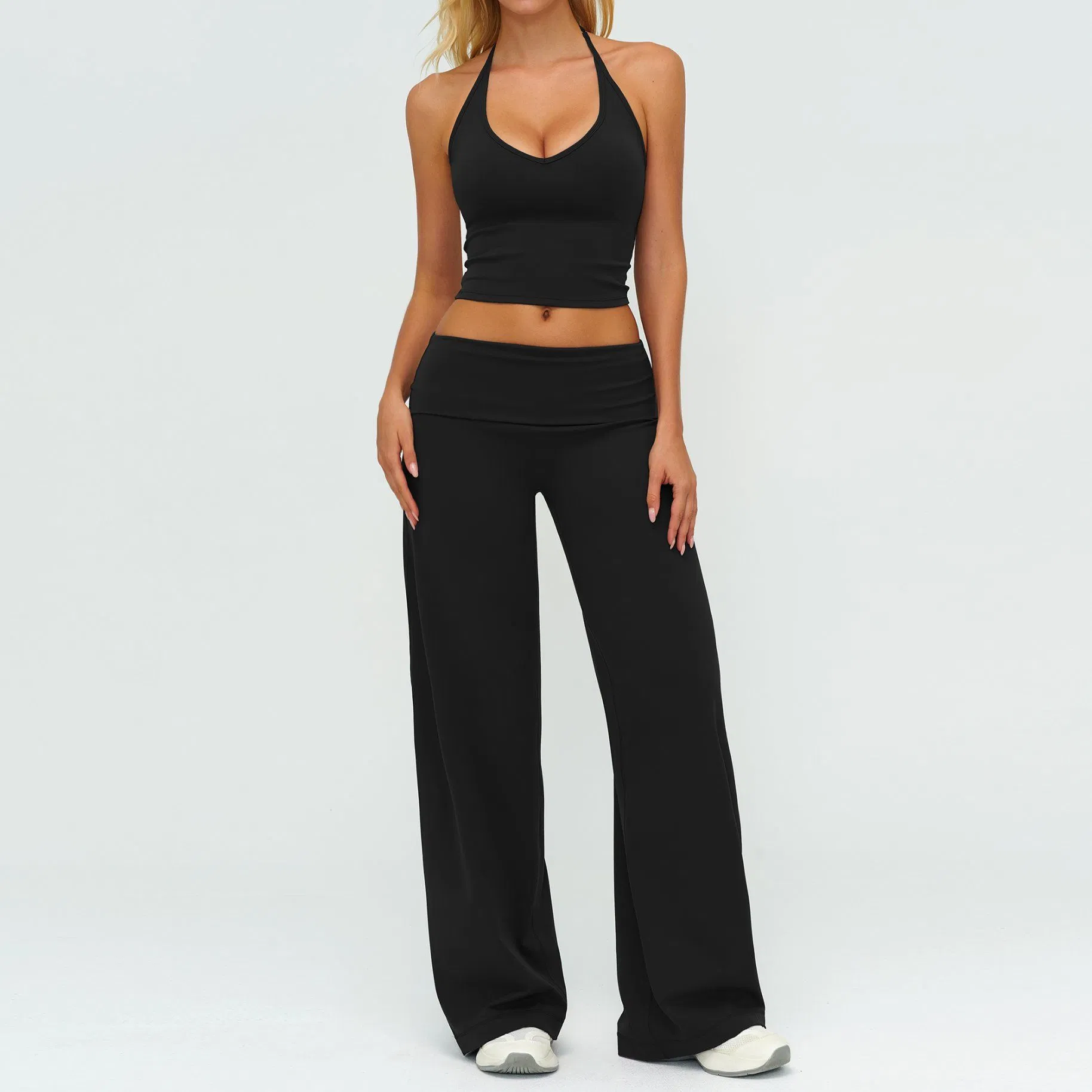 Envío Gratis 2025 Nueva Llegada Conjuntos de Ropa Deportiva para Mujeres 2 Sujetador Deportivo Pantalones de Pierna Ancha de Cintura Alta Conjuntos de Gimnasio Yoga Pilates Top de Tirantes Leggings
