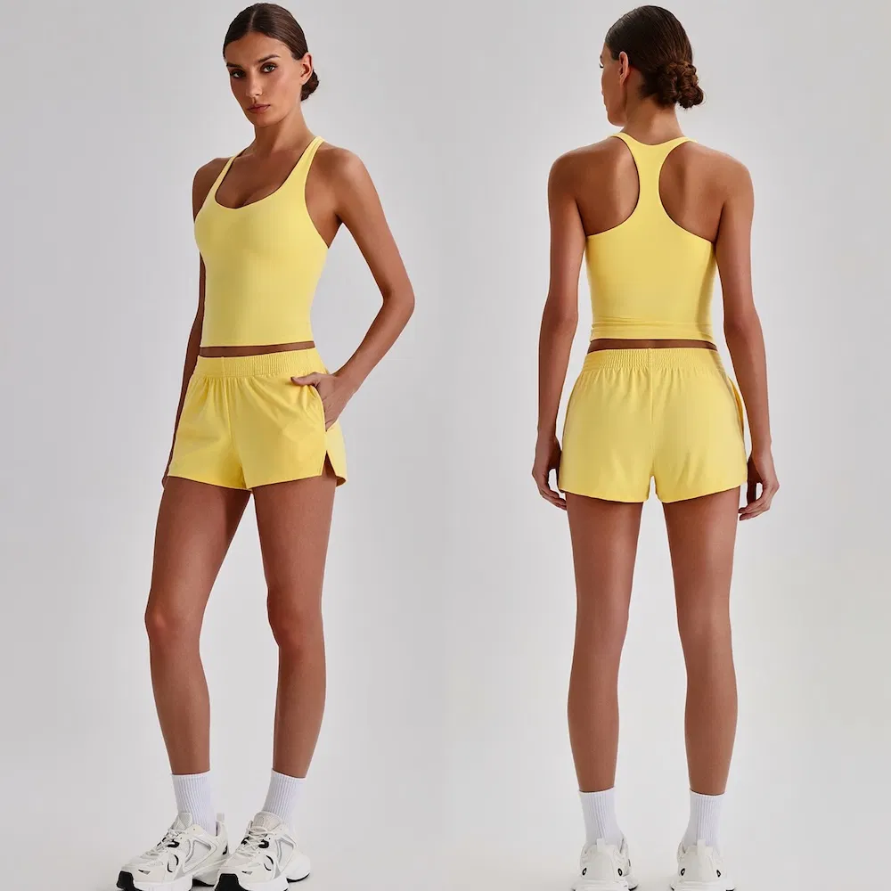 Selección Popular 2 PCS Ropa de Pilates de Más Alta Calidad, Bonito Ropa Deportiva de Pickleball para Mujer, Sujetador de Yoga con Escote de Diamante + Pantalones Cortos de Ejercicio con Bolsillo, Ropa Atlética
