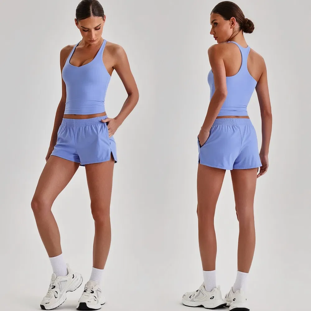 Selección Popular 2 PCS Ropa de Pilates de Más Alta Calidad, Bonito Ropa Deportiva de Pickleball para Mujer, Sujetador de Yoga con Escote de Diamante + Pantalones Cortos de Ejercicio con Bolsillo, Ropa Atlética