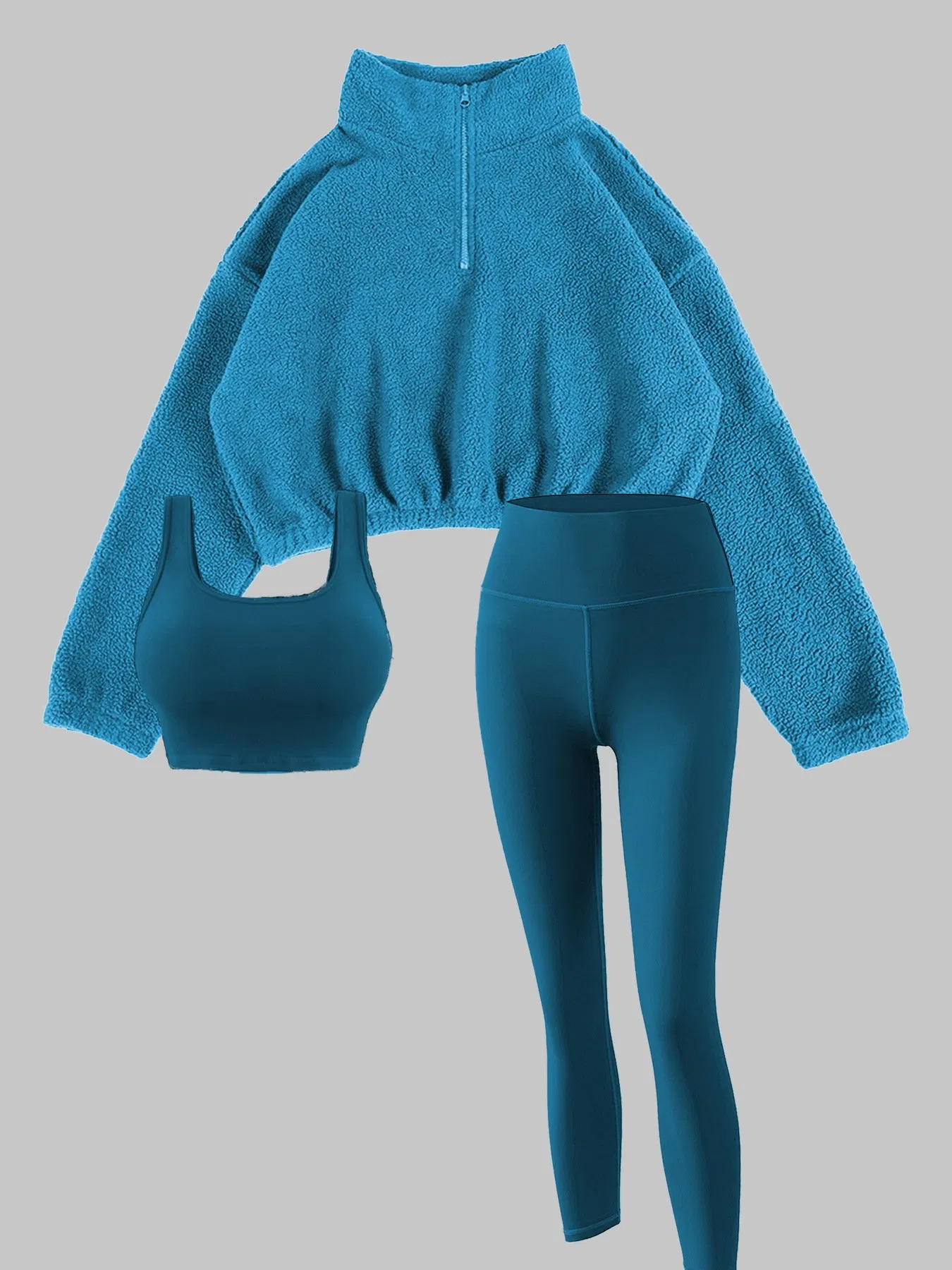 Nuevo Conjunto de Suéter con Media Cremallera y Yoga con Capucha de Cuello Alto 3 Pieza Traje de Fitness Chaleco de Moda y Pantalones Ropa de Gimnasio para el Deporte de Mujeres