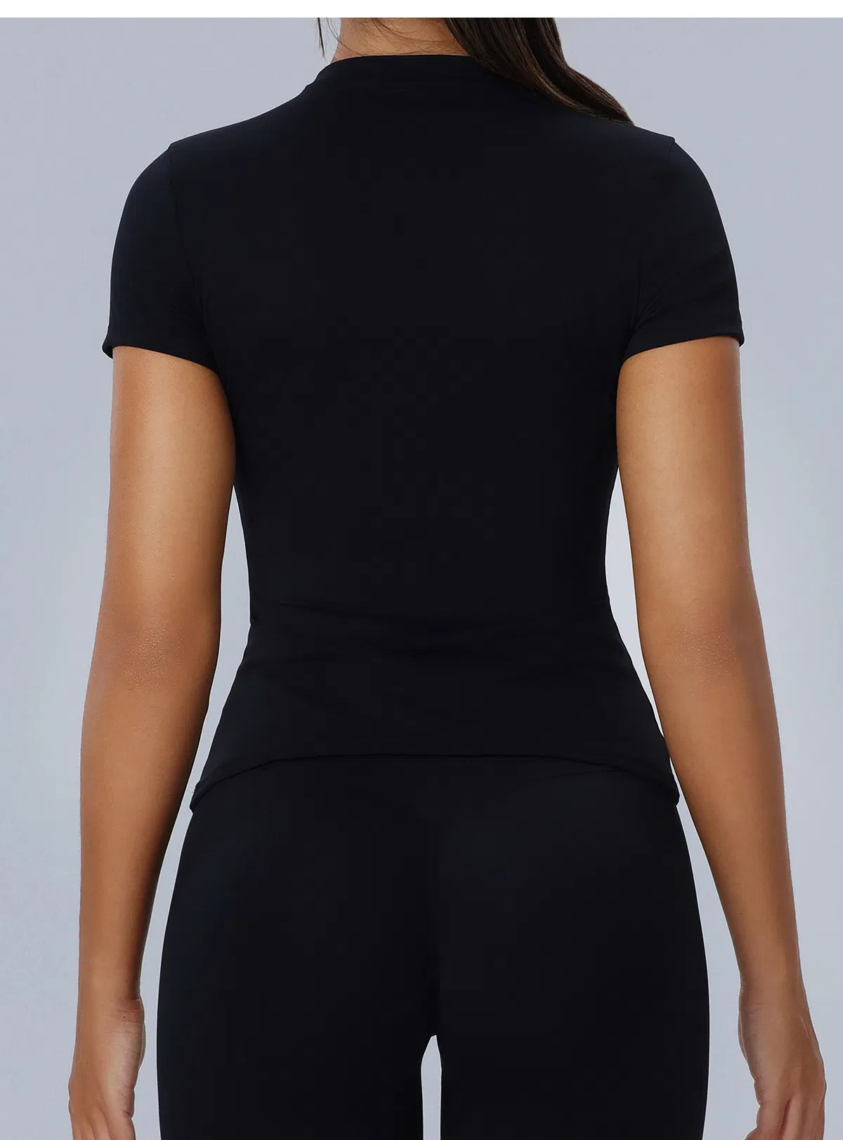 Camiseta deportiva ajustada de manga corta para mujer, de cuello redondo, alta elasticidad y transpirable