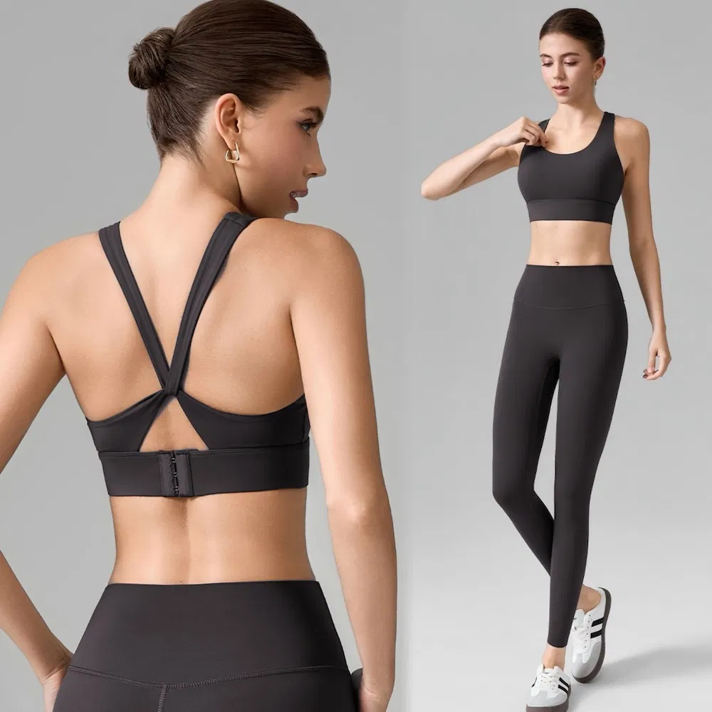 Nueva Lista 2PCS Ropa de Fitness de Alto Impacto Sexy para Mujeres, Sujetador Deportivo con Espalda Cruzada + Leggings de Yoga de Cintura Alta, Ropa Activa Elegante