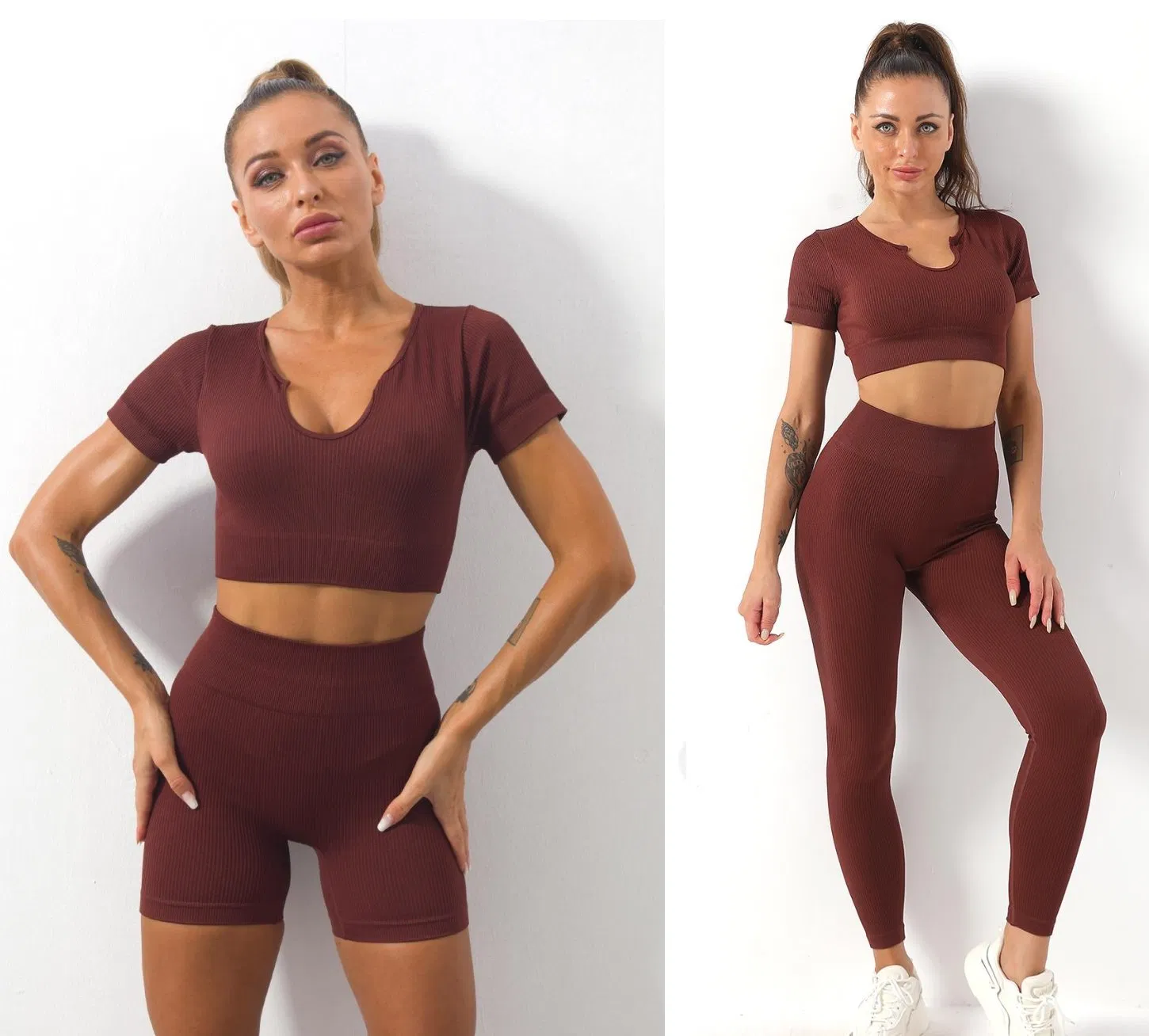 Mujeres 2PCS Ropa Deportiva Conjuntos de Chándal para Damas Atuendos de Entrenamiento Ropa de Gimnasio Ropa Deportiva Conjuntos de Sudadera Leggings de Entrenamiento Pantalones Deportivos Top Corto de Mangas Ropa Atlética
