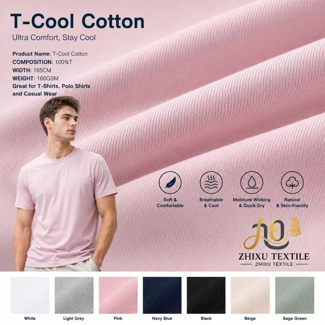 100%P 160GSM T400 Algodón como poliéster de punto sencillo, de secado rápido y protección UV, para ropa deportiva