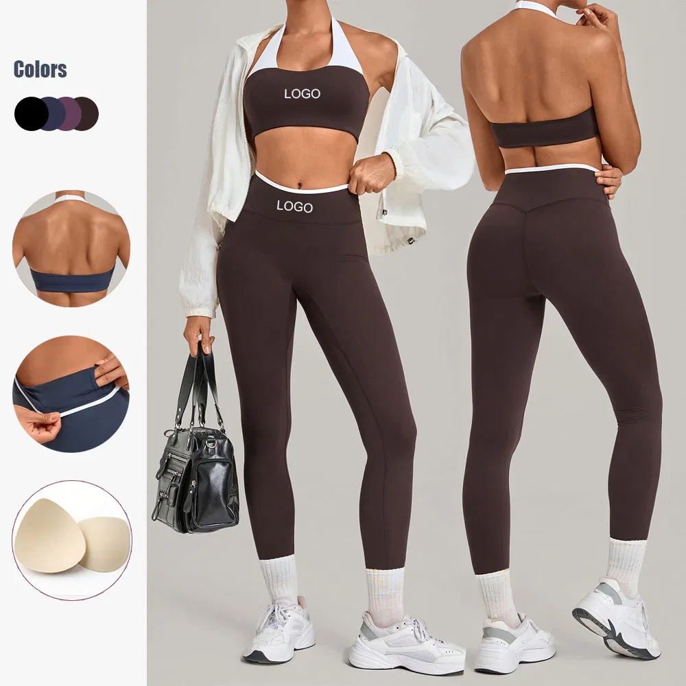 High-Waisted Leggings U-Neck Yoga Bra Pilates Women Sports Wear Clothing 2piece Set