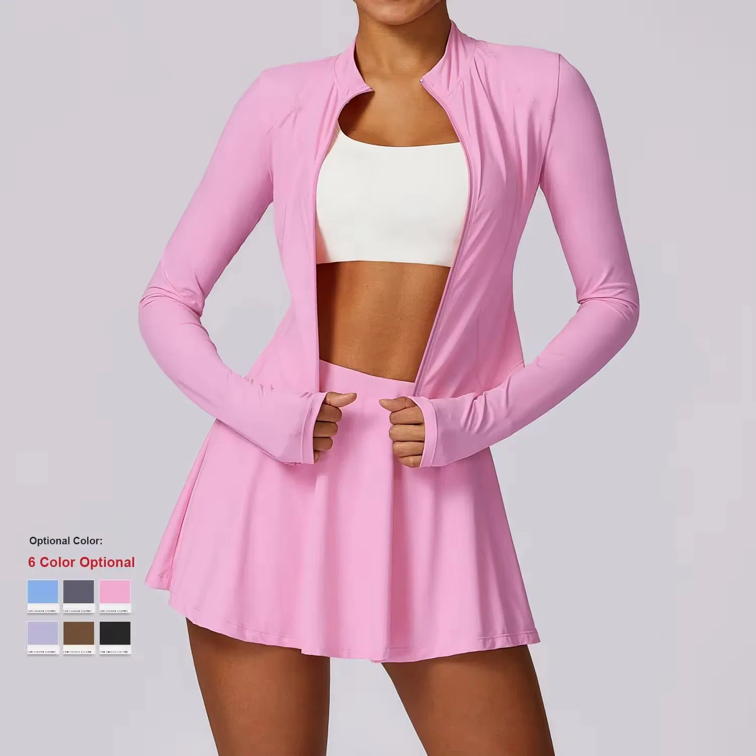 Conjunto de ropa de fitness para mujeres con chaqueta de yoga y running de manga larga, protección solar anti UV, secado rápido para actividades al aire libre en verano