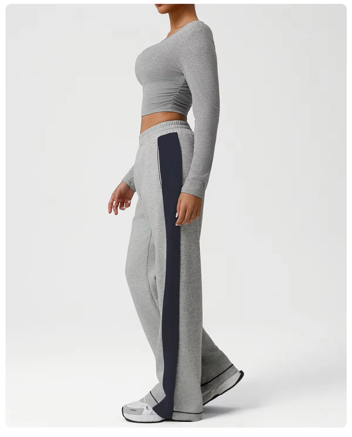 Conjunto de chándal de otoño para mujeres, con bloques y rayas, ropa de yoga para el gimnasio, versátil, ajuste slim, pantalones sueltos, conjunto para deportes al aire libre, running, traje de deportes