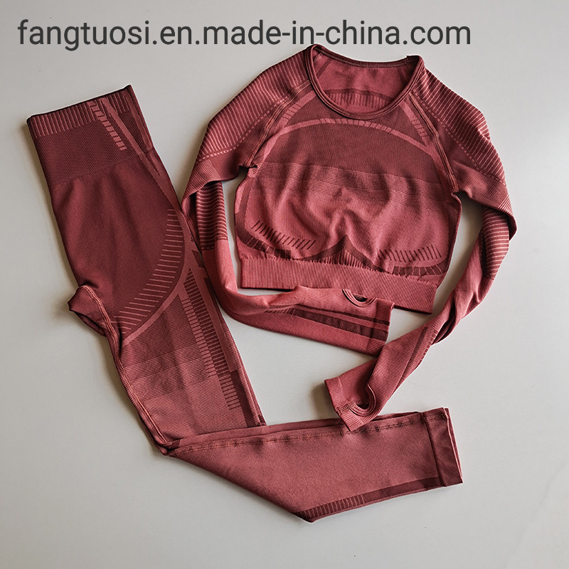 Conjunto de ropa deportiva ecológica sin costuras con control de abdomen, top corto para entrenamiento, leggings de bajo MOQ, conjunto de yoga