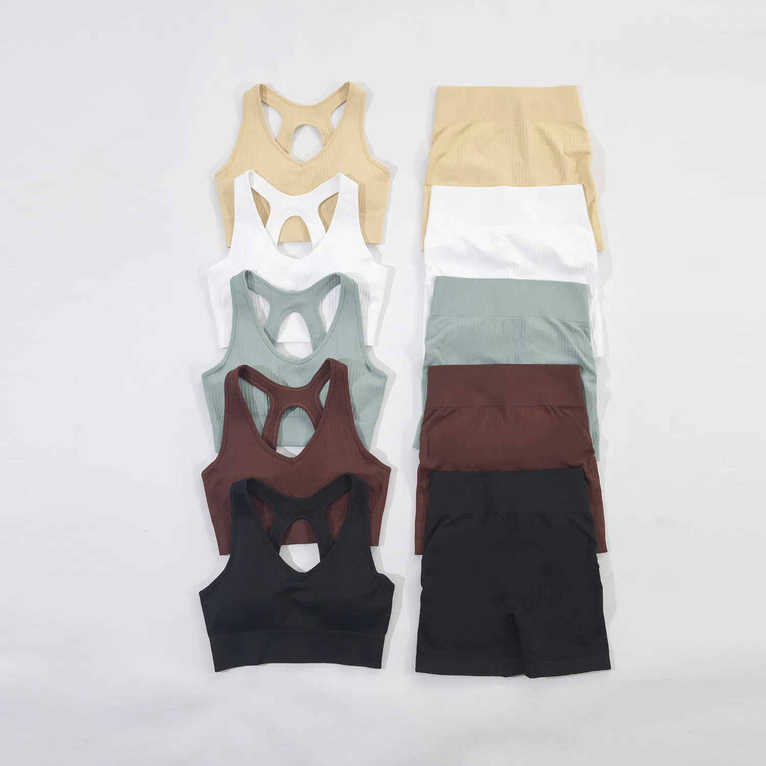 2023 Mujeres 6PCS Traje de Actividad con Cremallera Acanalada Color Natural Ropa de Gimnasio