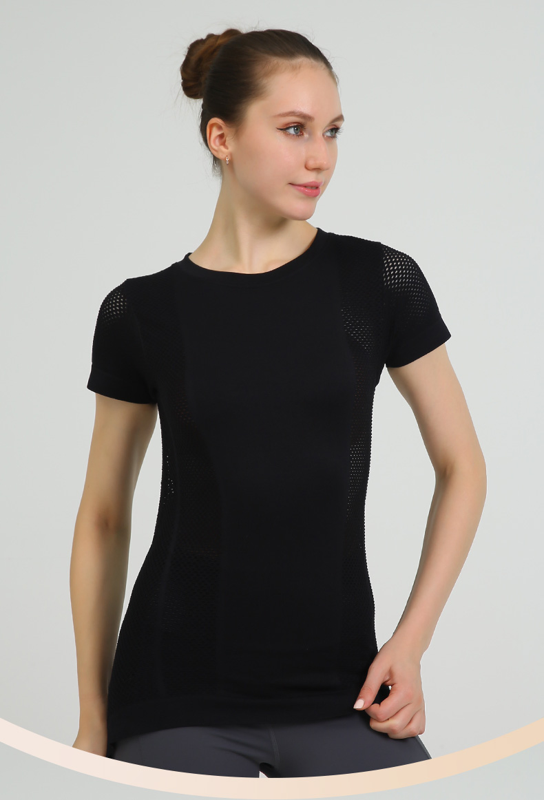 Camisetas de yoga de manga corta para mujer, ajustadas y ceñidas, para gimnasio, correr, entrenar, ropa de fitness de malla para el verano