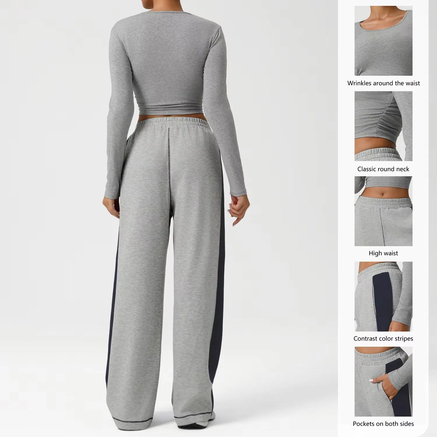 Conjunto de chándal de otoño para mujeres, con bloques y rayas, ropa de yoga para el gimnasio, versátil, ajuste slim, pantalones sueltos, conjunto para deportes al aire libre, running, traje de deportes