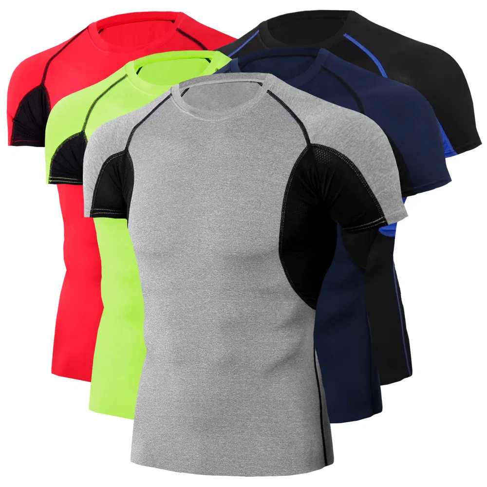 Camiseta de entrenamiento deportiva de manga corta ajustada para hombres, de secado rápido