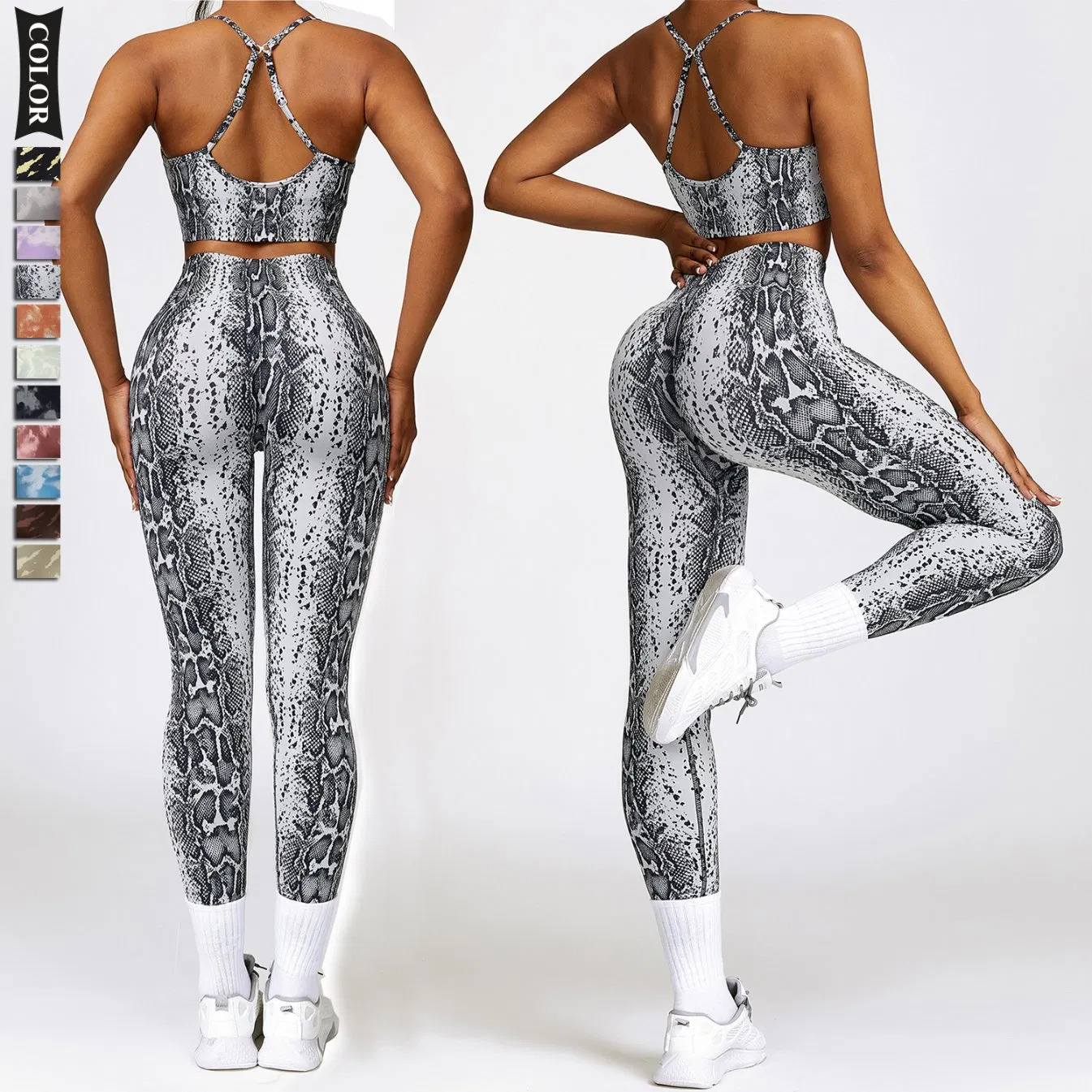 Ropa deportiva para mujeres, sujetadores sin costuras impresos, tops transpirables, leggings para correr