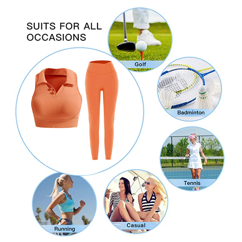 Ropa de gimnasio y yoga para mujeres de diseño nuevo de Tianchen, conjunto de ropa de fitness, top corto de cuello polo + leggings de cintura cruzada, conjuntos para hacer ejercicio y senderismo