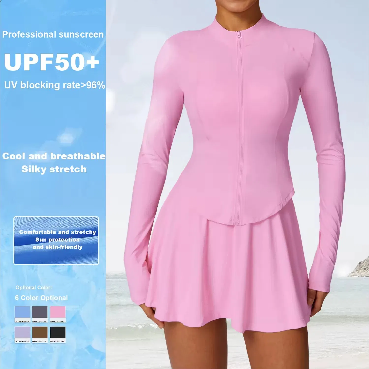 Conjunto de ropa de fitness para mujeres con chaqueta de yoga y running de manga larga, protección solar anti UV, secado rápido para actividades al aire libre en verano