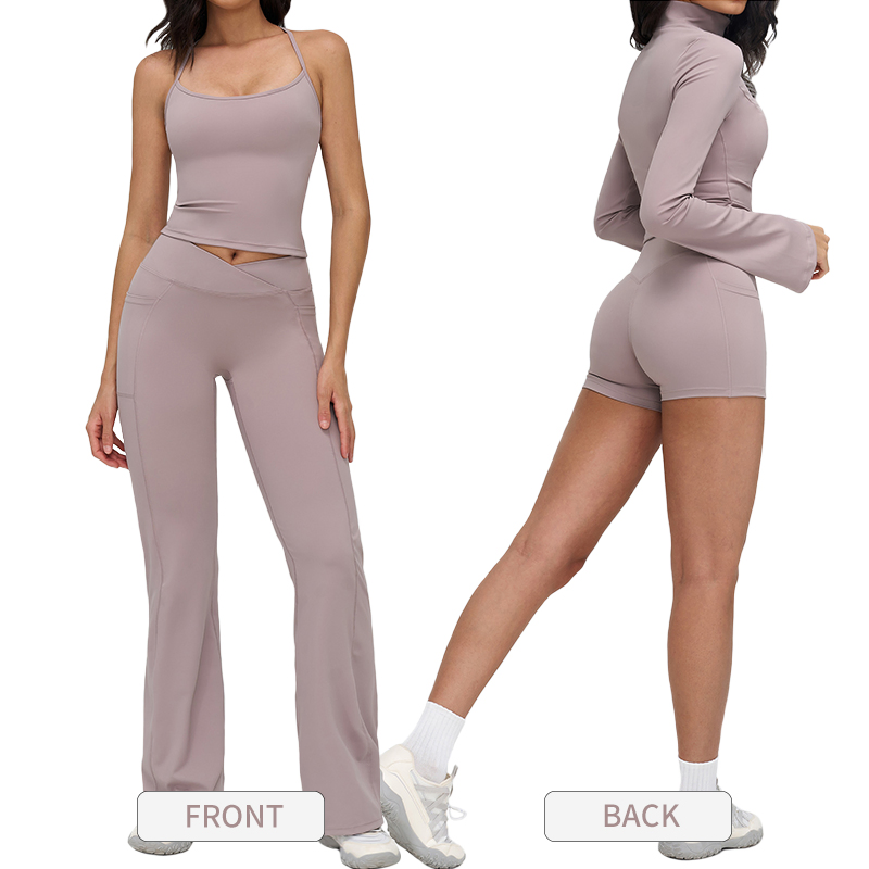 Traje de yoga con cuello alto y cremallera, traje casual para exteriores, traje de running y ropa deportiva para fitness