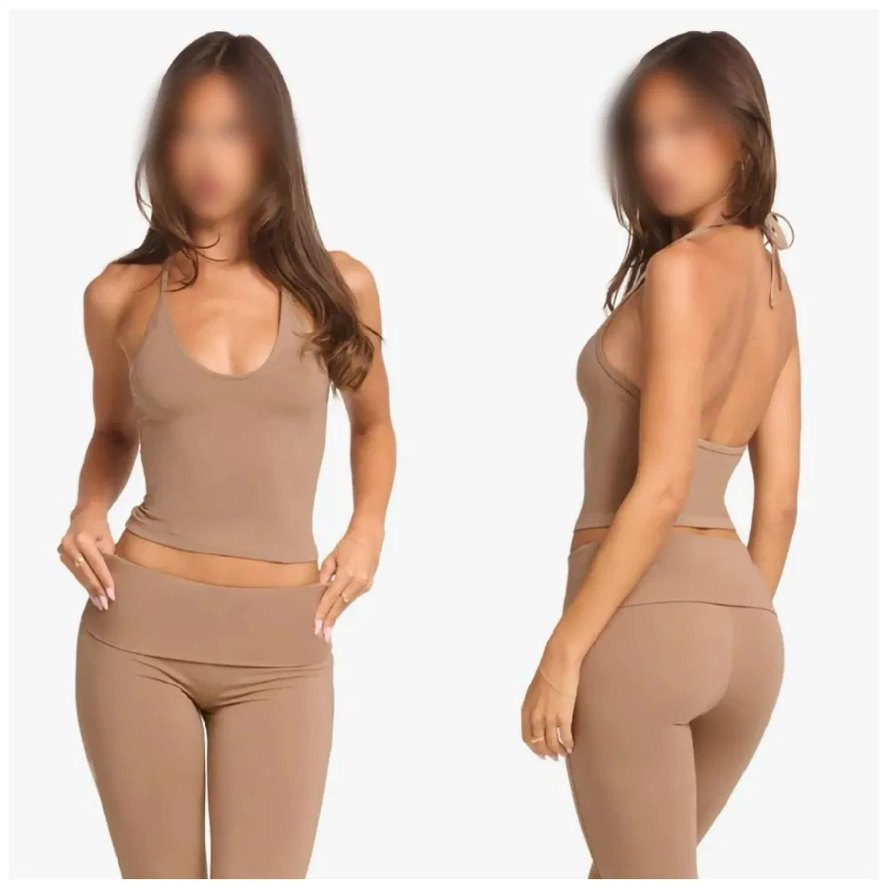 Conjunto de pantalones largos ligeramente acampanados para yoga y pilates de mujer con tirante para el cuello, de secado rápido y transpirable